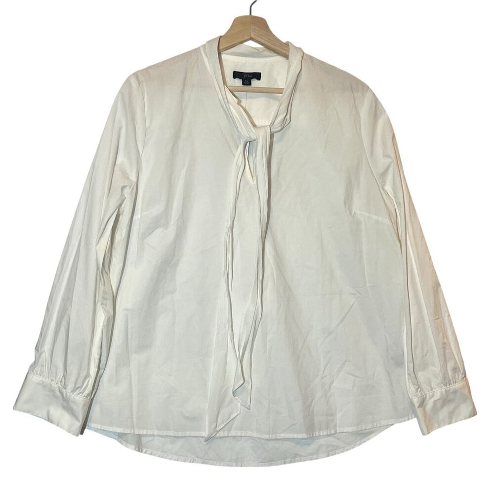 J.Crew Women’s Top Tie Neck Blouse XL Long Sleeves 100% Cotton NWT - Picture 3 of 11